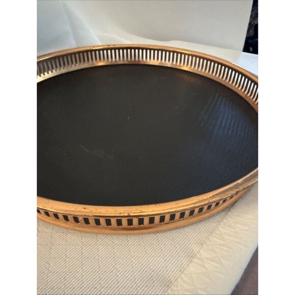 Coppercraft Guild 13" Round Barware Serving Tray Faux Leather Vintage Copper MCM - Picture 5 of 14